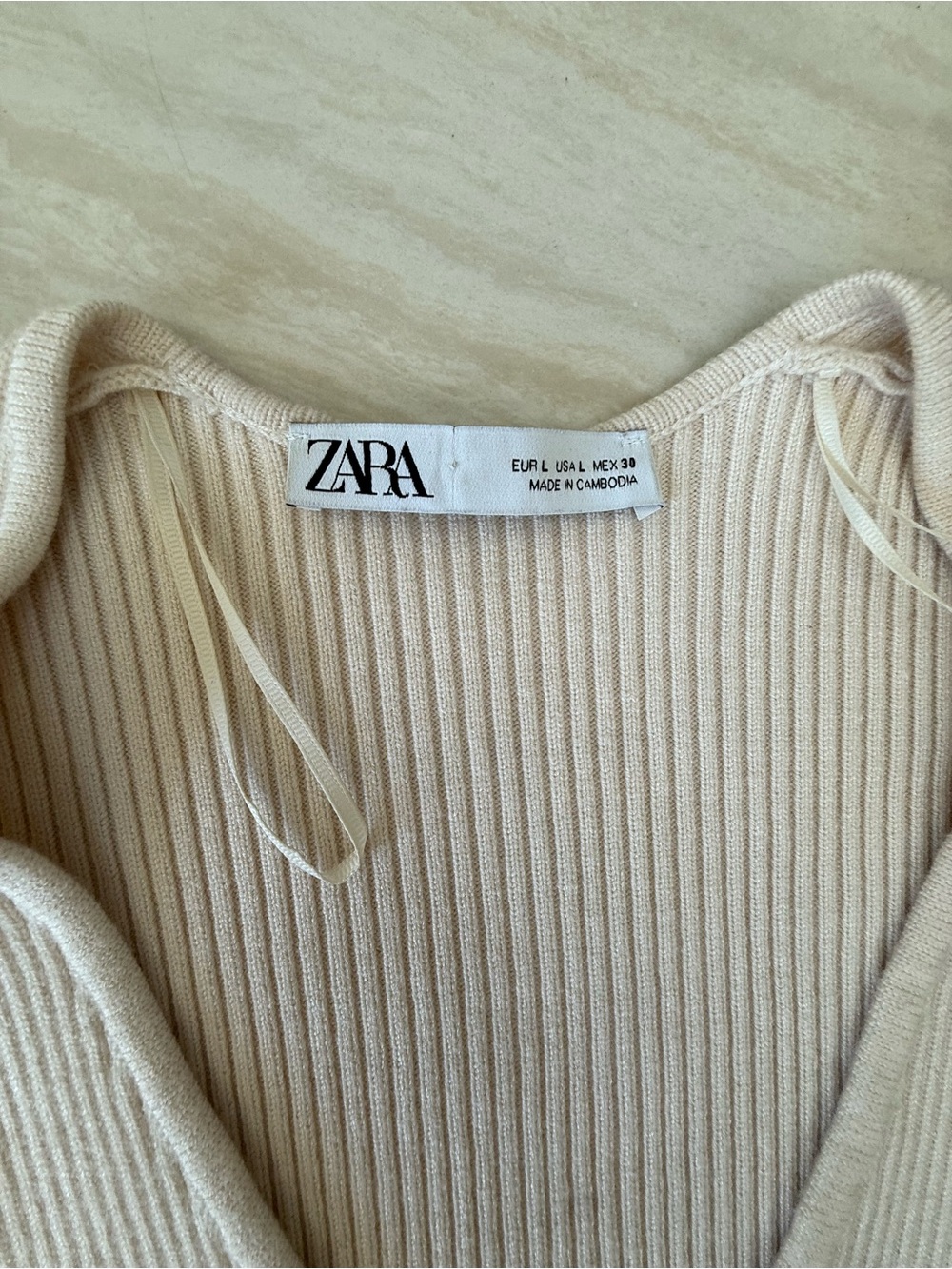 Zara Ribbed V‑Neck Wrap Top in Beige - Picture 3 of 5